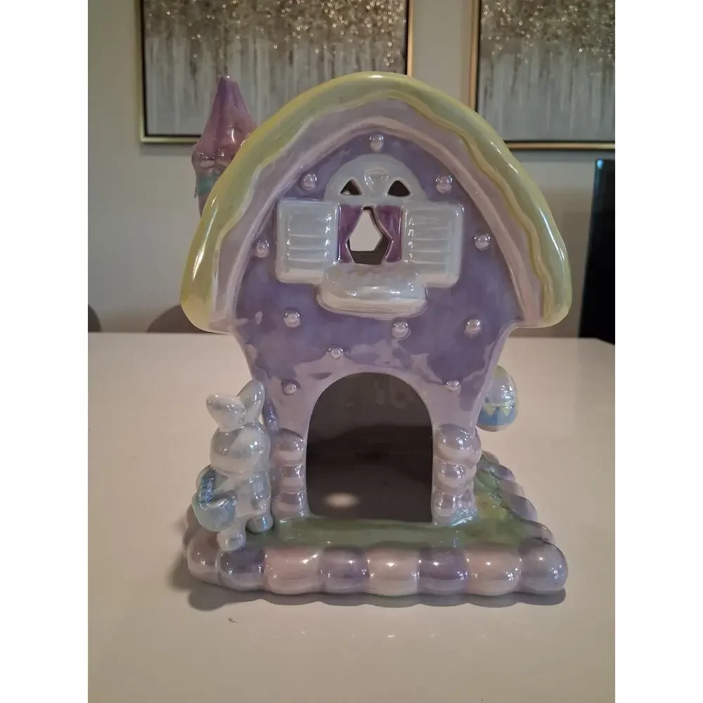 Vintage Ceramic Easter Candleholder House Pastel Lusterware Lighted Cottage...